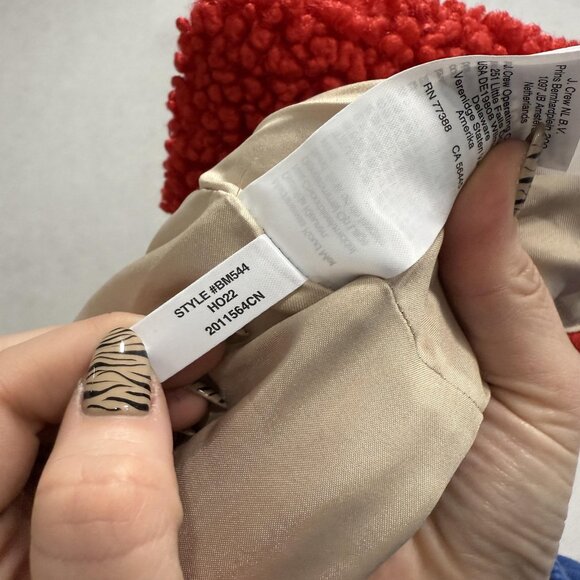 J Crew Coat Womens XSP Red Faux Fur Teddy Shearling Button Front Mid Length - Picture 10 of 12